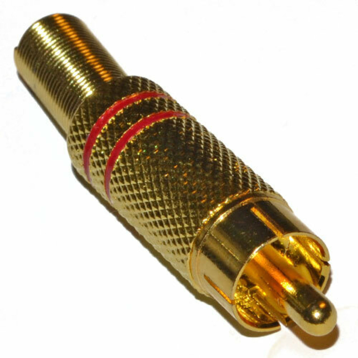 RCA штекер на кабель золото с красным кольцом