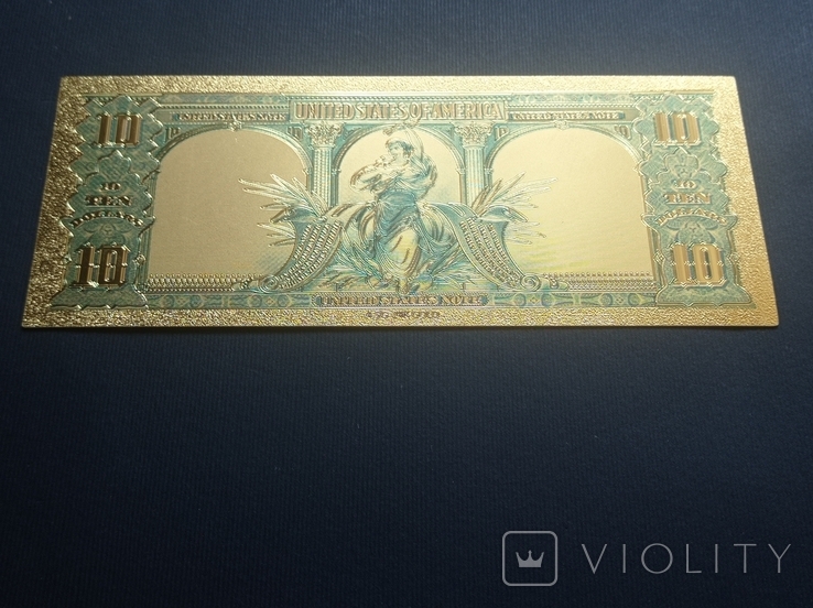Золота сувенірна банкнота США 10 Доларів - 10 Dollars (1878р з бізоном), фото №9