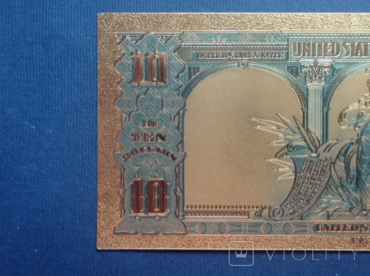Золота сувенірна банкнота США 10 Доларів - 10 Dollars (1878р з бізоном), фото №10
