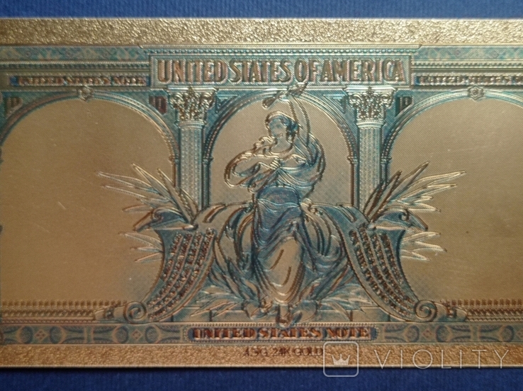 Золота сувенірна банкнота США 10 Доларів - 10 Dollars (1878р з бізоном), фото №11
