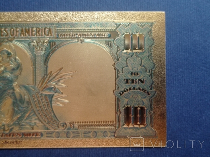 Золота сувенірна банкнота США 10 Доларів - 10 Dollars (1878р з бізоном), фото №12