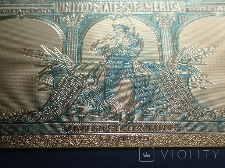 Золота сувенірна банкнота США 10 Доларів - 10 Dollars (1878р з бізоном), фото №13