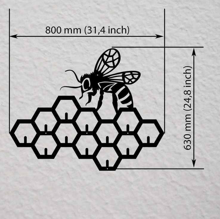 Вішалка для одягу з металу "Соти №2 з бджолою" 80 см, numer zdjęcia 3