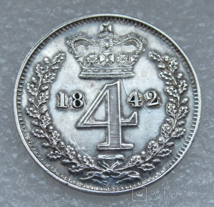 4 пенса 1842 г. Maundy Великобритания, серебро, фото №3
