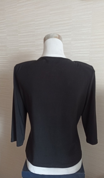 Красивая женская блузка рукав 3/4 черная с вышивкой на 46-48 трикотин, фото №5