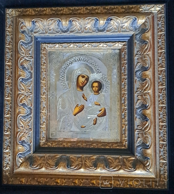 Ікона Тихвінська Богородиця, срібло 84, 22,2х17,8 см, кіот, фото №4