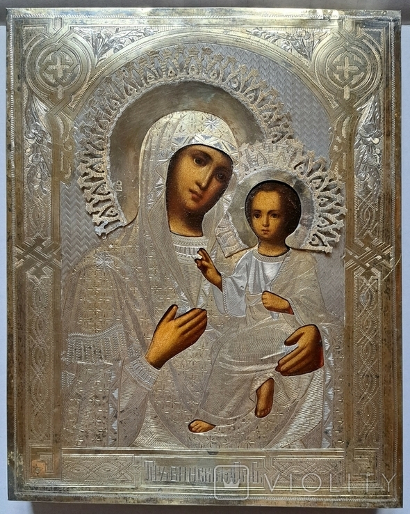 Ікона Тихвінська Богородиця, срібло 84, 22,2х17,8 см, кіот, фото №5