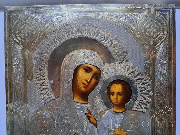 Ікона Тихвінська Богородиця, срібло 84, 22,2х17,8 см, кіот, фото №7
