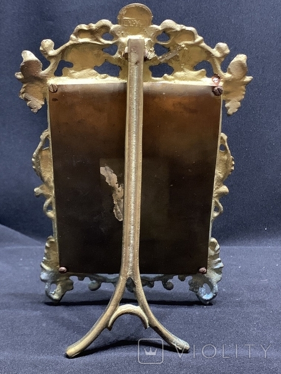 Античний бронзовий важкий стіл дзеркальні рельєфи грона винограду Німеччина, фото №3