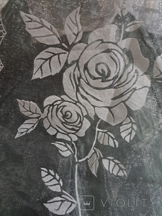 Лёгкий прозрачный платок набивной Роза, сиренево-серый 61/60 см, фото №3