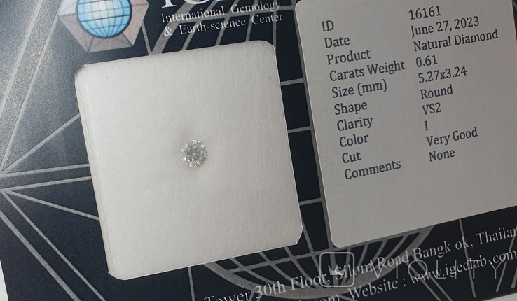 Природный бриллиант 0.61 карат с сертификатом, фото №4