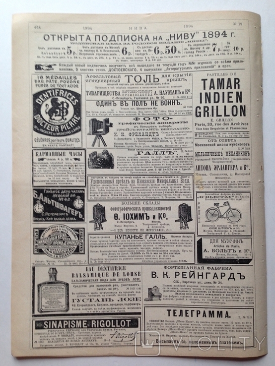 Нива №19/1894. Кости- иллюстрированный очерк профессора Брандта. Фуше. Реклама., фото №13