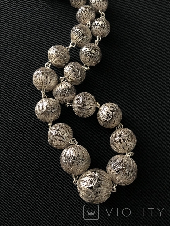 Старовинне срібне намисто, в техніці філігрань (срібло 800 пр, вага 42 гр), фото №3