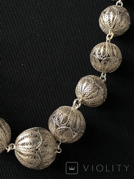 Старовинне срібне намисто, в техніці філігрань (срібло 800 пр, вага 42 гр), фото №6