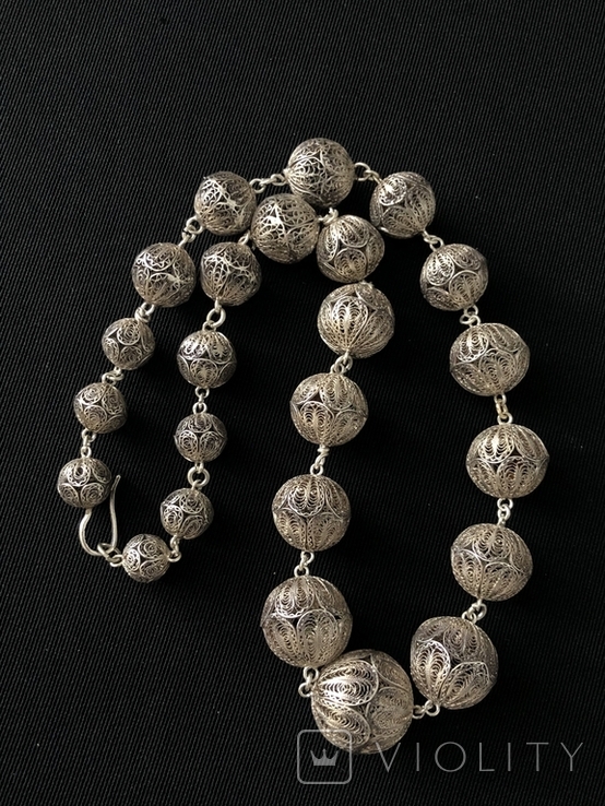 Старовинне срібне намисто, в техніці філігрань (срібло 800 пр, вага 42 гр), фото №7