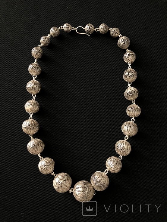 Старовинне срібне намисто, в техніці філігрань (срібло 800 пр, вага 42 гр), фото №9