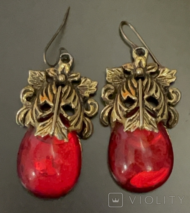 Earrings from Europe red stones, photo number 12