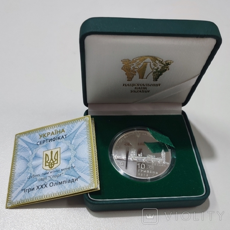 10 гривен. XXX Олимпийские игры. Сертификат 0001947 Серебро. 2012 год., фото №2