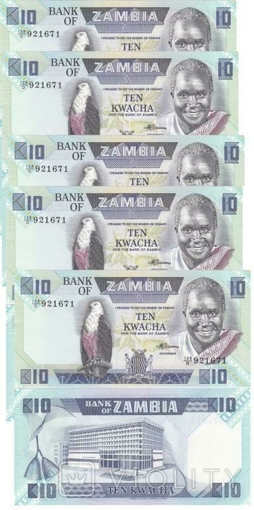 Замбія Замбія - 5 шт х 10 Квача 1986 - 1988 С. 26e, фото №2