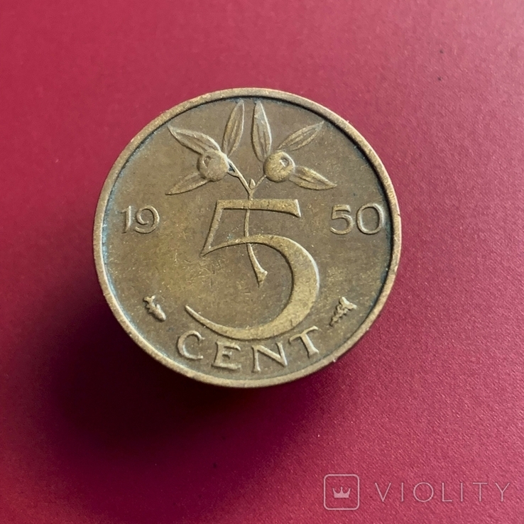 Нідерланди 5 центів, 1950 Нидерланды 5 центов Королева Юліана, фото №2