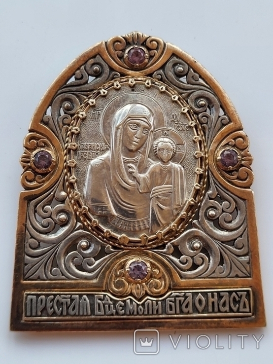 Настольная икона Божья Матерь 925 Серебро, фото №2