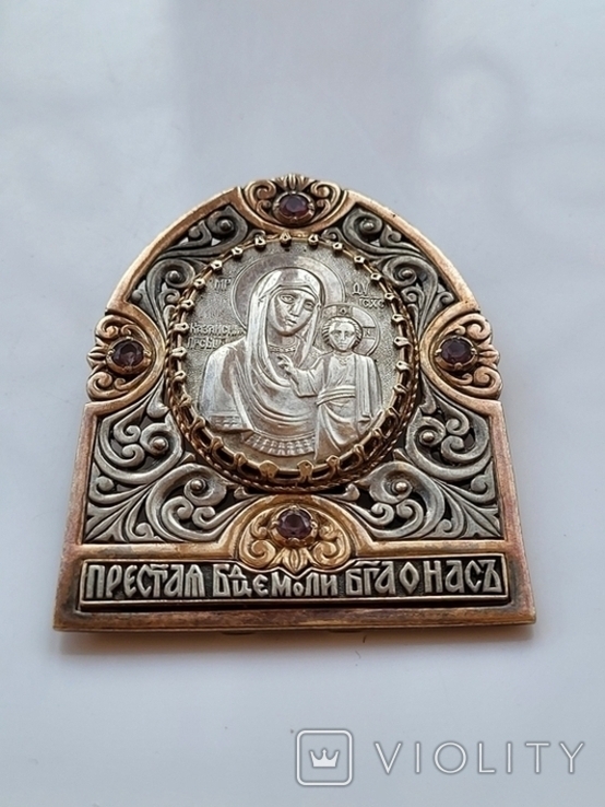 Настольная икона Божья Матерь 925 Серебро, фото №3