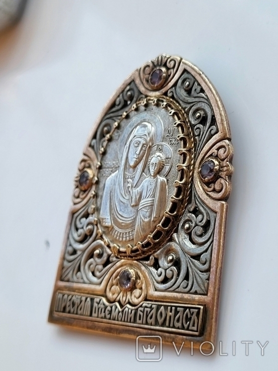 Настольная икона Божья Матерь 925 Серебро, фото №6
