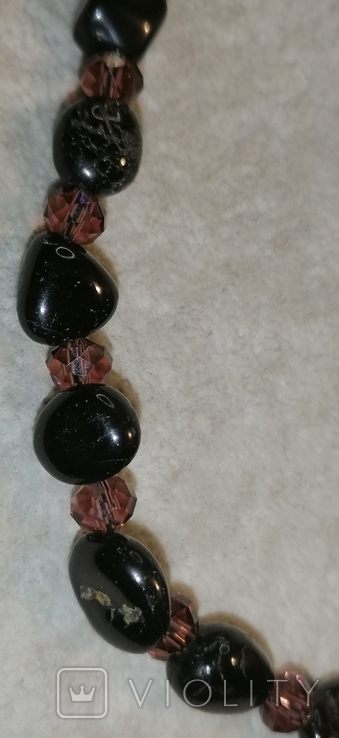 Набор бусы браслет и серьги чёрный камень, фото №3