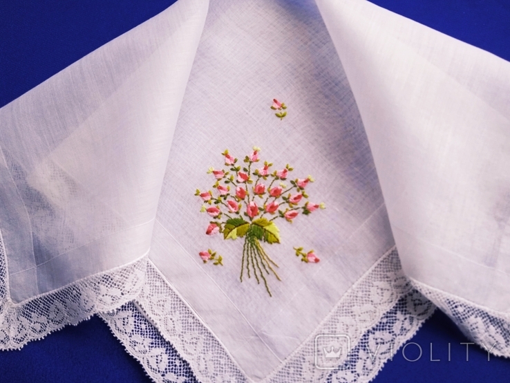 Винтажный носовой платок, тончайший батист, микровышивка, кружево, фото №5