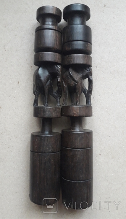 Пара подсвечников резьба ручной работы, железное дерево, слоны - h 26 см., фото №6