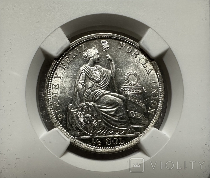 1915 Перу 1/2 соль слаб NGC MS-63, фото №3