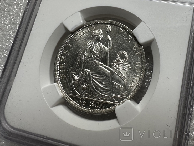 1915 Перу 1/2 соль слаб NGC MS-63, фото №5