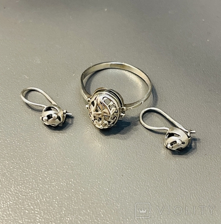 Комплект кільцевих сережок Срібло 875 зірка, фото №2