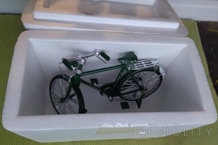Модель міського ретро велосипеда масштаб 1:10 зелений, фото №3