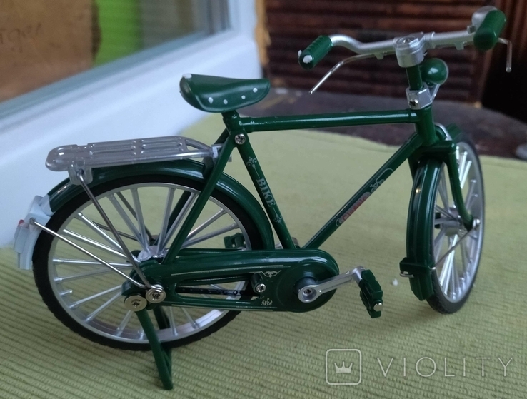 Модель міського ретро велосипеда масштаб 1:10 зелений, фото №5