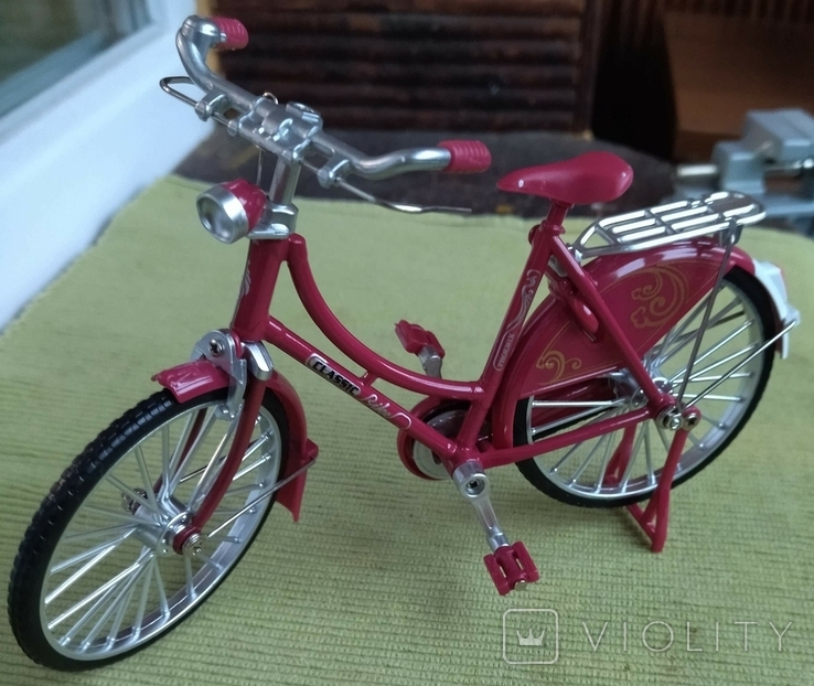 Модель міського ретро велосипеда масштаб 1:10 червоний, фото №5