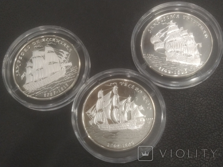 Монеты Набор Куба 10 песо 2000 г Корабль Парусник серебро 999 проба, фото №2