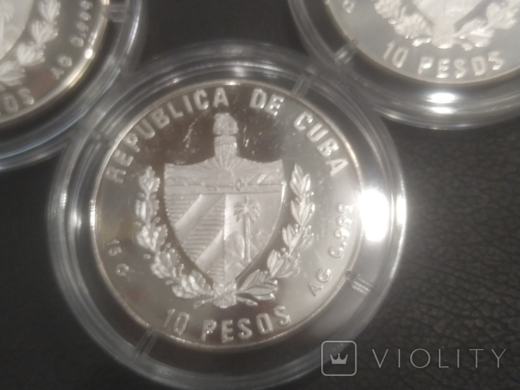 Монеты Набор Куба 10 песо 2000 г Корабль Парусник серебро 999 проба, фото №9