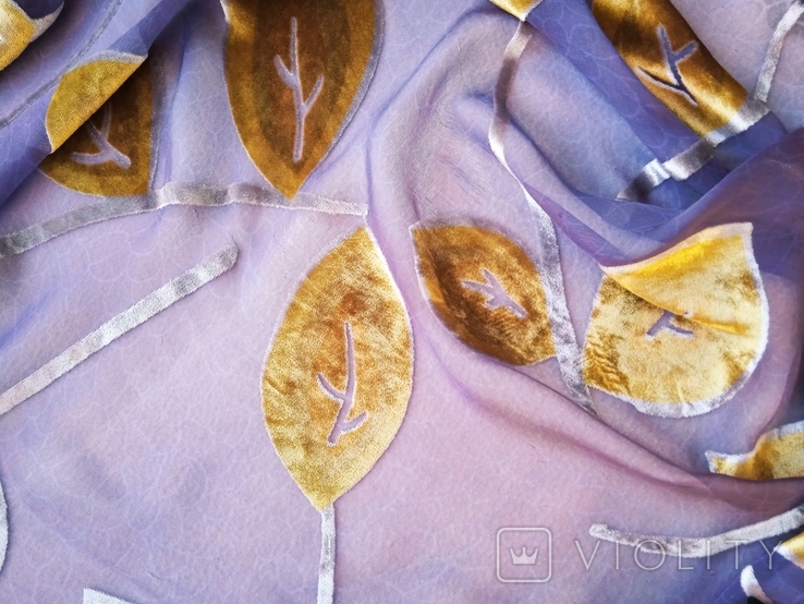 Платок палантин панбархат Жёлтые листья, очень большой 103 х 220 см, фото №5