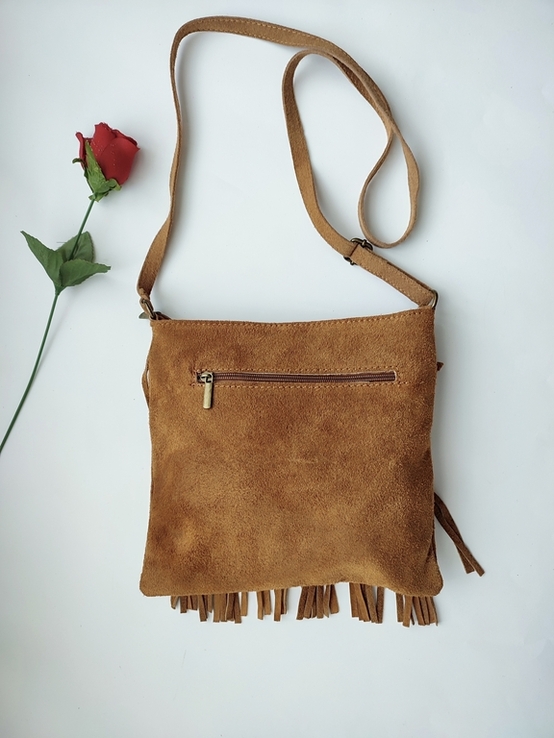 Замшева шкіряна сумка-стиль-бохо Genuine leather сумка з бахромою Італія, photo number 6