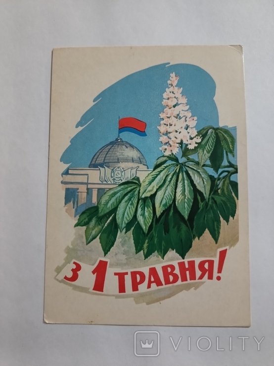 Листівка З 1 Травня худ. Александров 1962 року тир. 500 000. Київські каштани. Чиста, фото №2