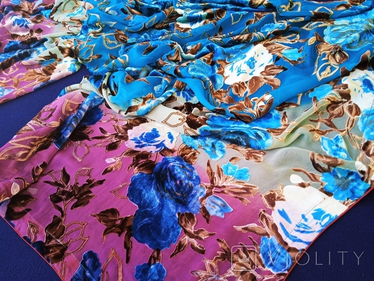 Платок палантин панбархат Цветы, большой 83 х 212 см., фото №2