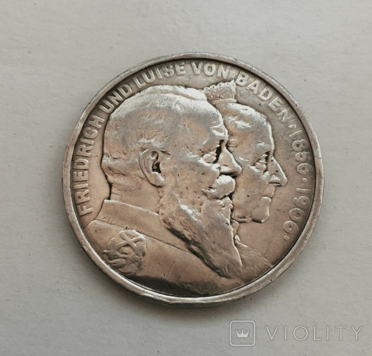 5 марок, 1906 г, Баден,50 лет свадьбе Фридриха I и Луизы серебро, фото №2