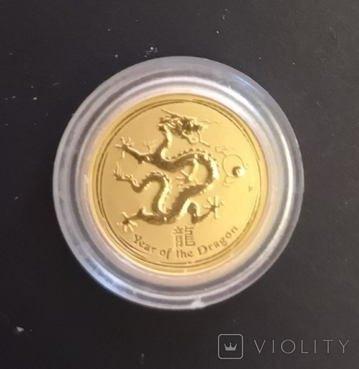 Австралия 5 долларов 2012 г. Лунар золото 1/20 унции, фото №2