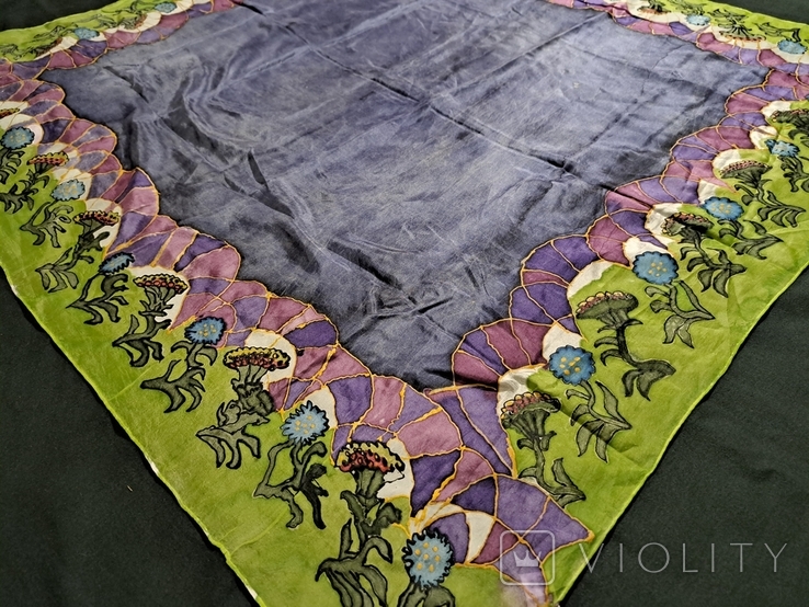 Тонкий шёлковый платок Meier Seide, ручная роспись, рисованный платок, роуль, 90/85 см, фото №3