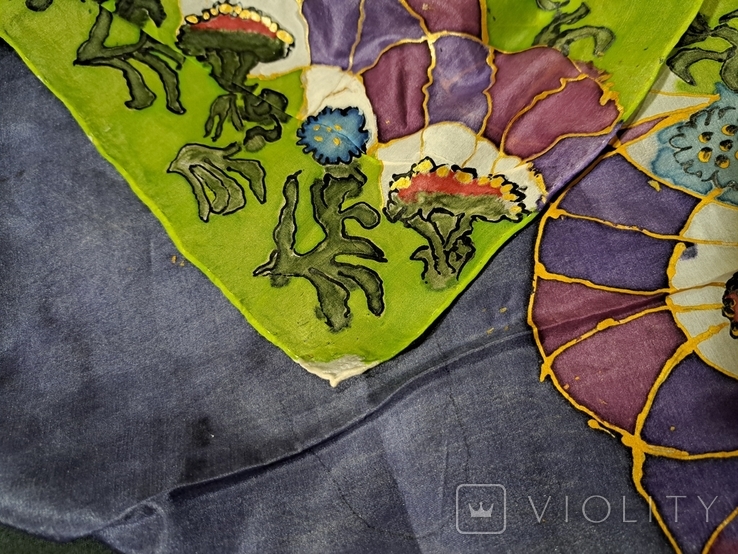 Тонкий шёлковый платок Meier Seide, ручная роспись, рисованный платок, роуль, 90/85 см, фото №4