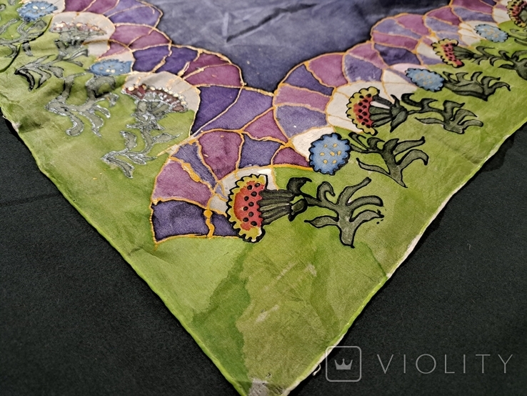 Тонкий шёлковый платок Meier Seide, ручная роспись, рисованный платок, роуль, 90/85 см, фото №6