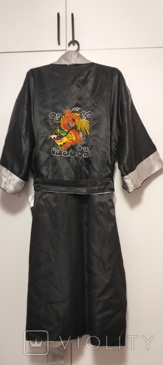 Двухсторонний мужской атласный халат (кимоно) с вышивкой Дракона, размер L, фото №2