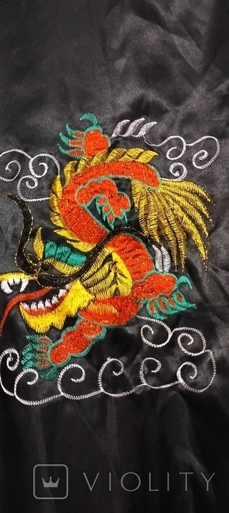 Двухсторонний мужской атласный халат (кимоно) с вышивкой Дракона, размер L, фото №4