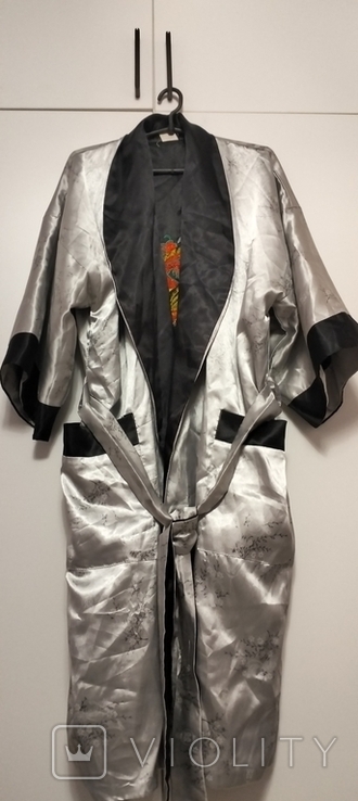 Двухсторонний мужской атласный халат (кимоно) с вышивкой Дракона, размер L, фото №6
